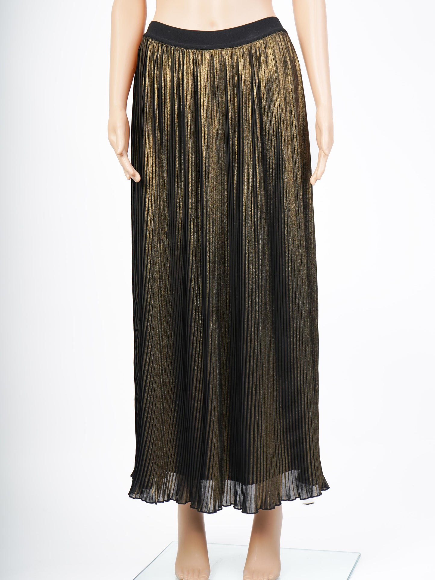 excellent twinset black & gold pleated skirt size xs polyester