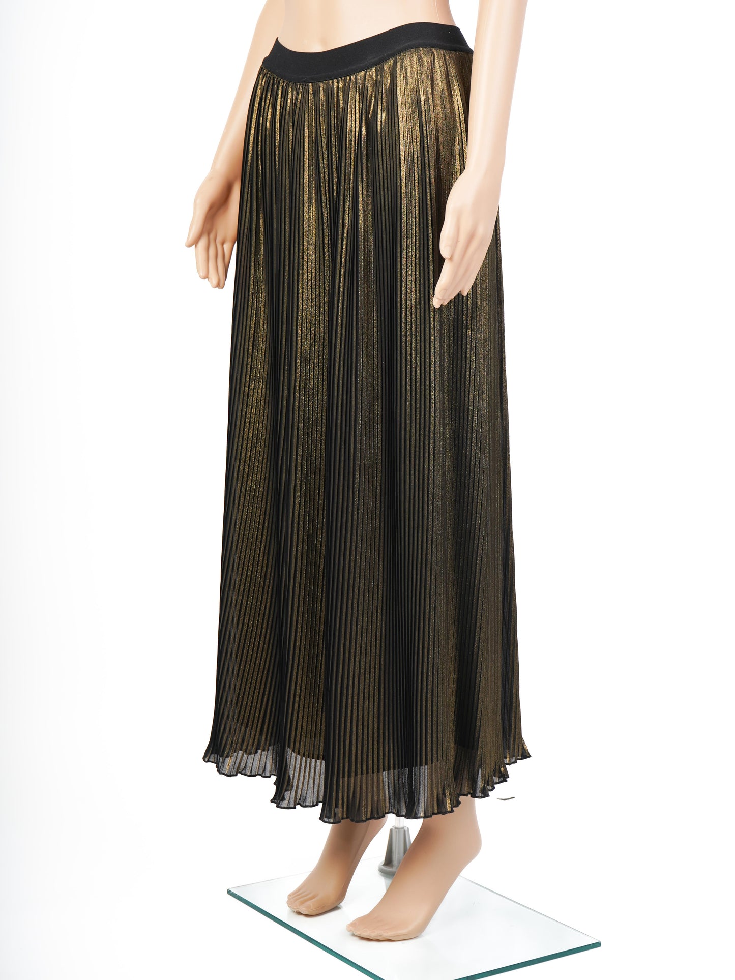 excellent twinset black & gold pleated skirt size xs polyester