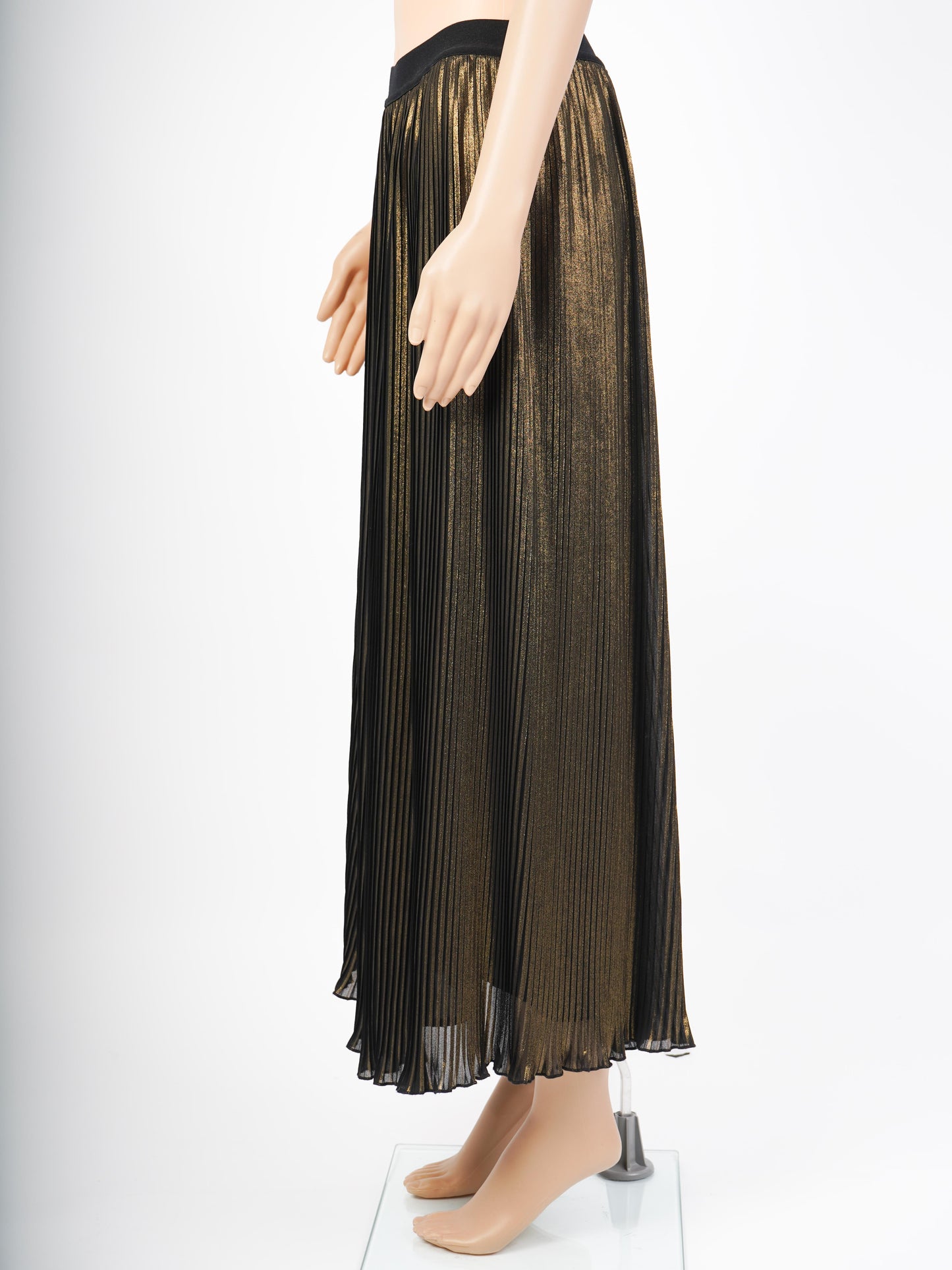 excellent twinset black & gold pleated skirt size xs polyester