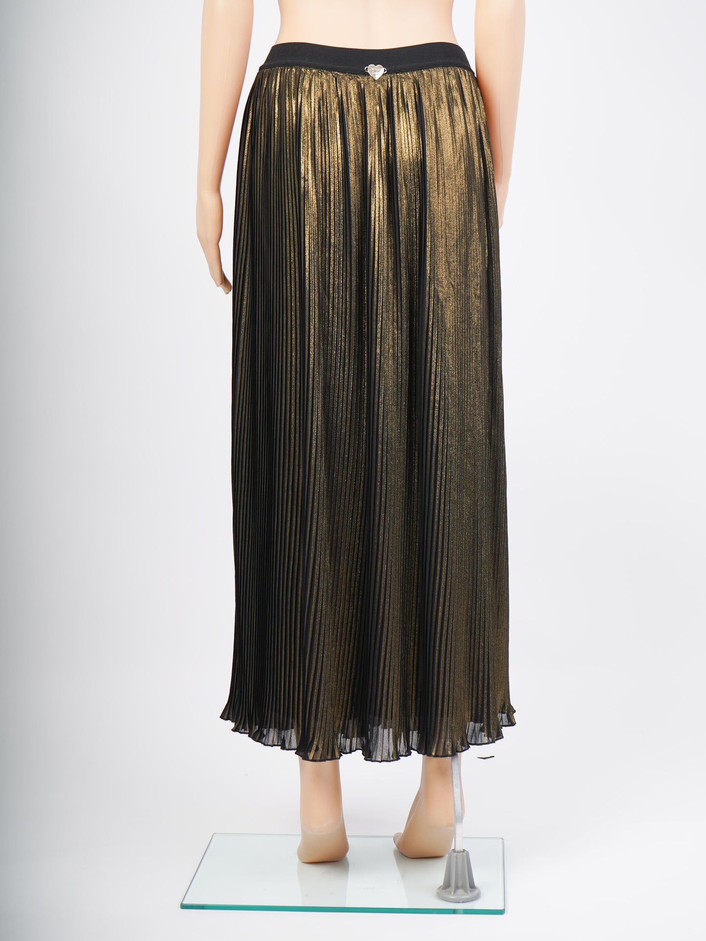 excellent twinset black & gold pleated skirt size xs polyester