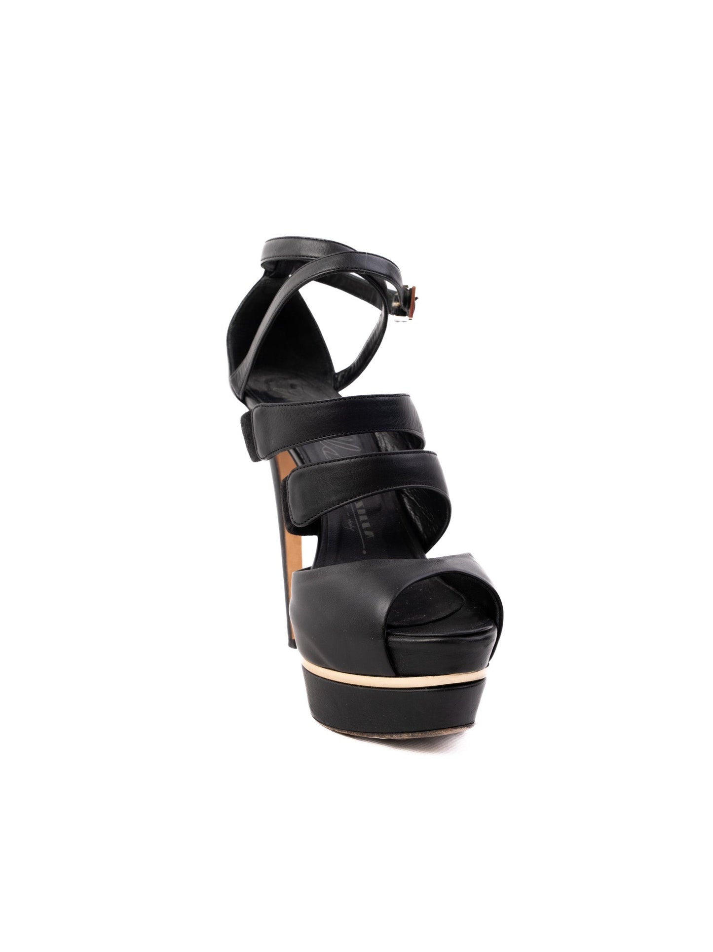 excellent lesilla black leather high-heeled platform sandals size 36.5