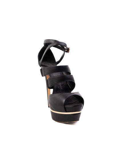 Excellent Lesilla Black Leather High-Heeled Platform Sandals Size 36.5