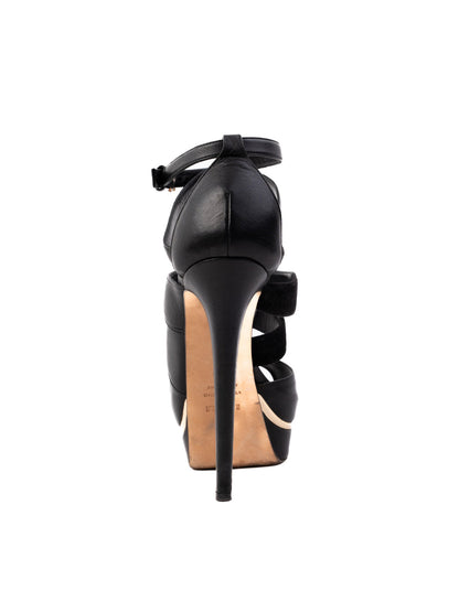 Excellent Lesilla Black Leather High-Heeled Platform Sandals Size 36.5