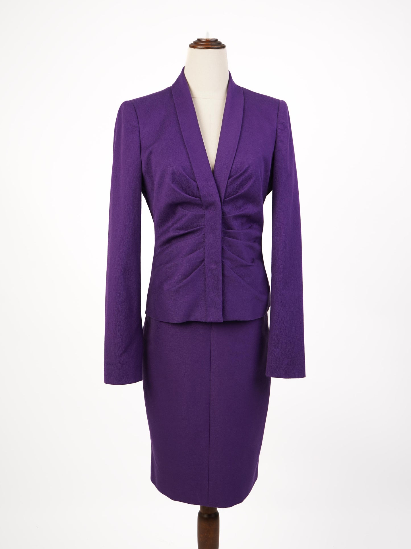 excellent versace women’s purple cotton suit size m blazer & skirt