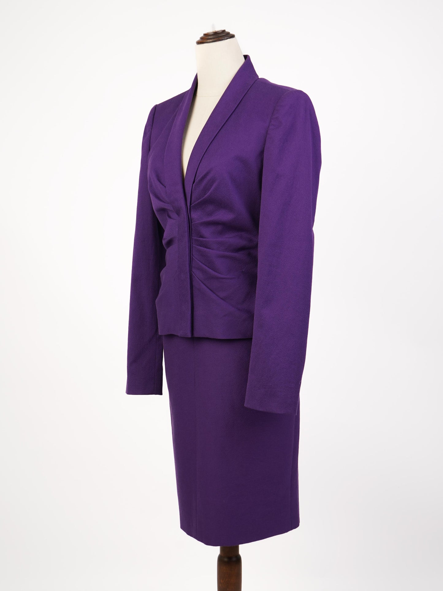excellent versace women’s purple cotton suit size m blazer & skirt