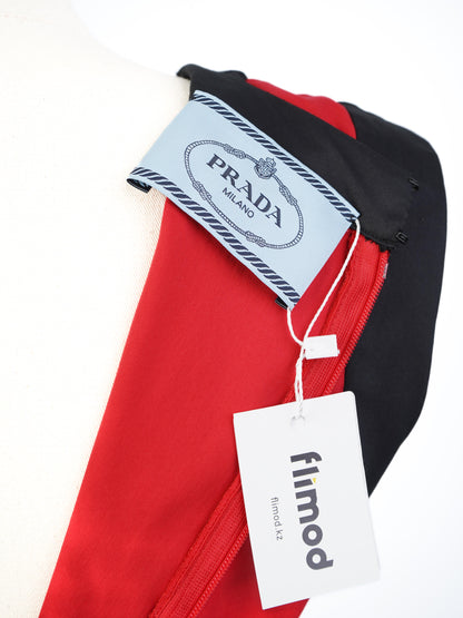 Excellent Prada Red Sleeveless Dress with Black Trim and Accents