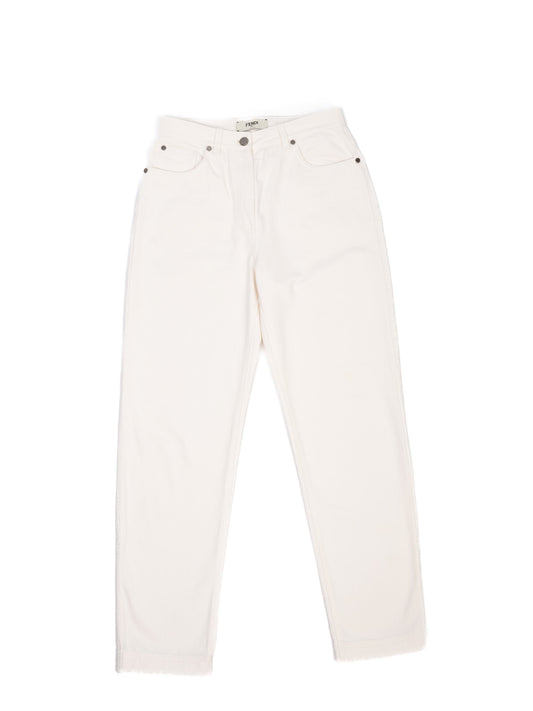 Excellent Fendi White Jeans Women Size M Five-Pocket Design