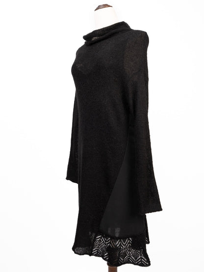 Excellent Pinko Black Wool Long-Sleeved Dress with Lace Detail