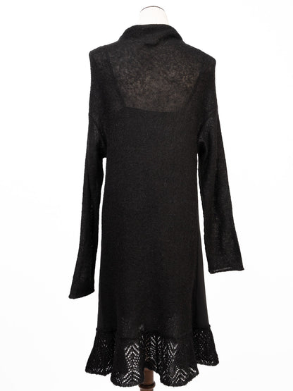 Excellent Pinko Black Wool Long-Sleeved Dress with Lace Detail