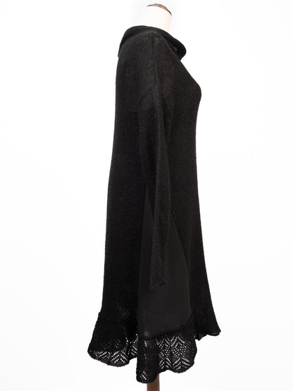 Excellent Pinko Black Wool Long-Sleeved Dress with Lace Detail
