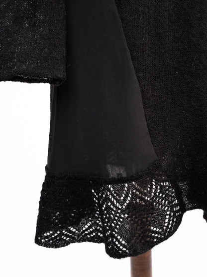 Excellent Pinko Black Wool Long-Sleeved Dress with Lace Detail