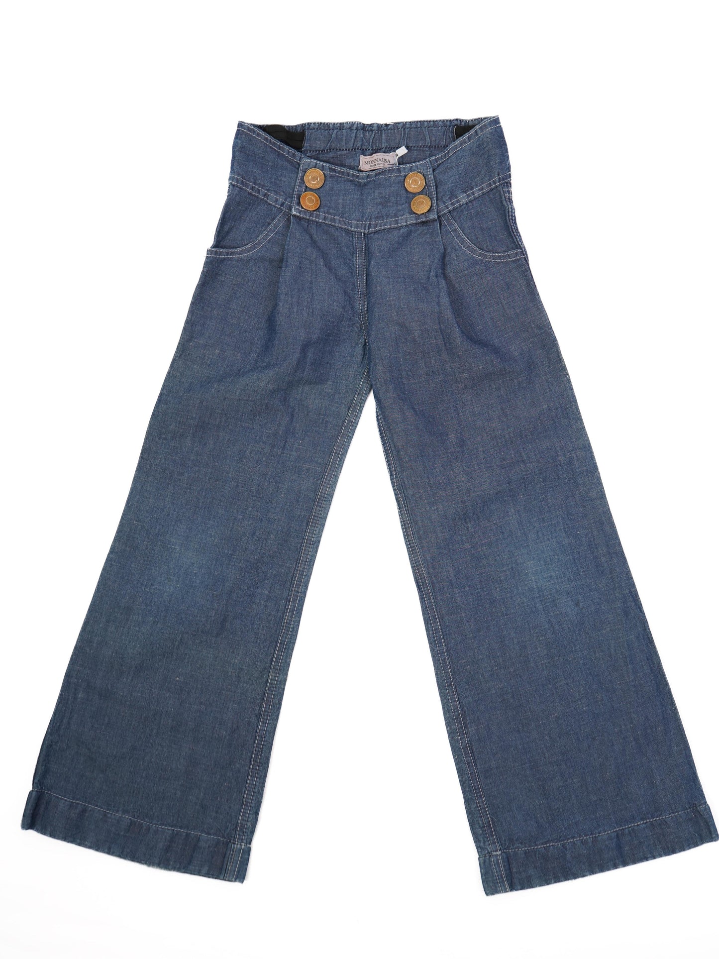monnalisa blue denim wide-leg pants for kids size 5 excellent