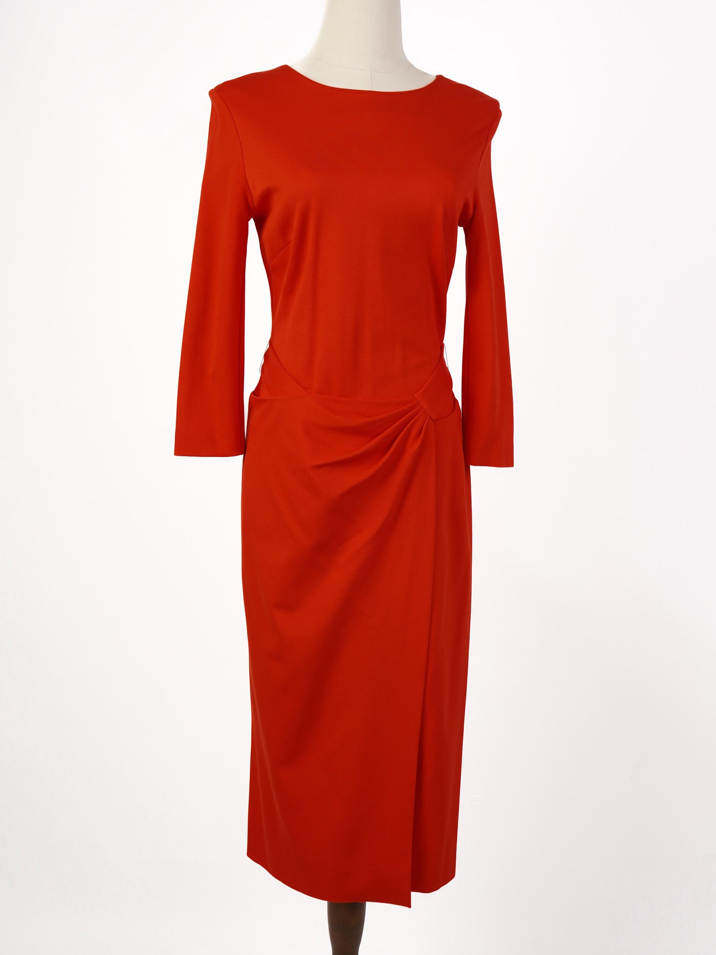 escada excellent red viscose dress size s with long sleeves
