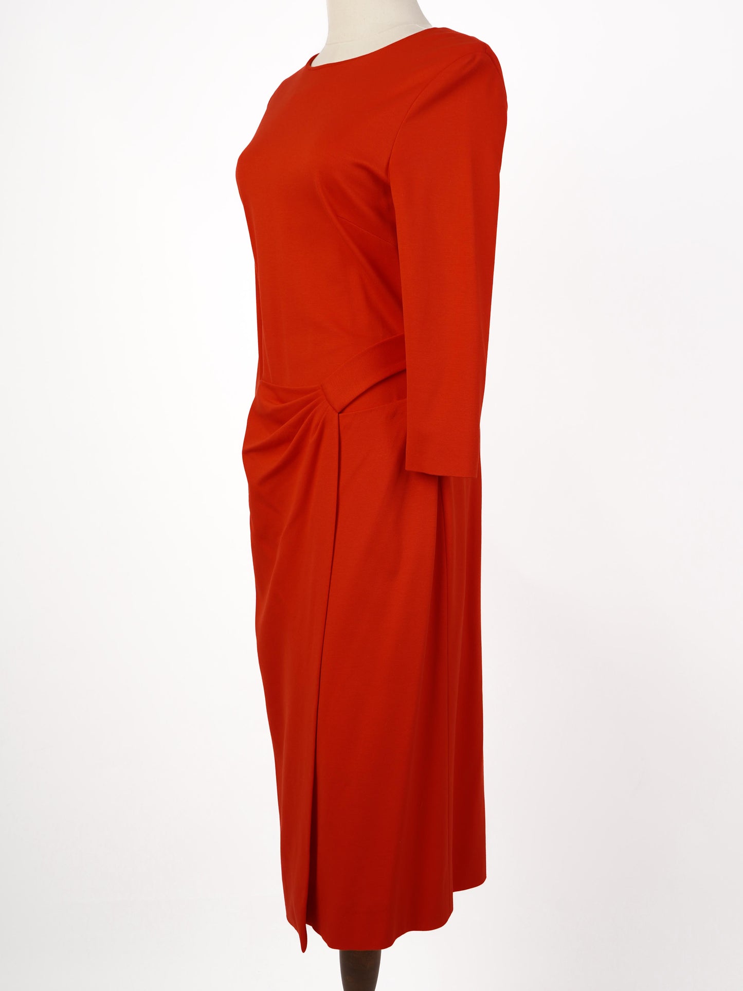 escada excellent red viscose dress size s with long sleeves