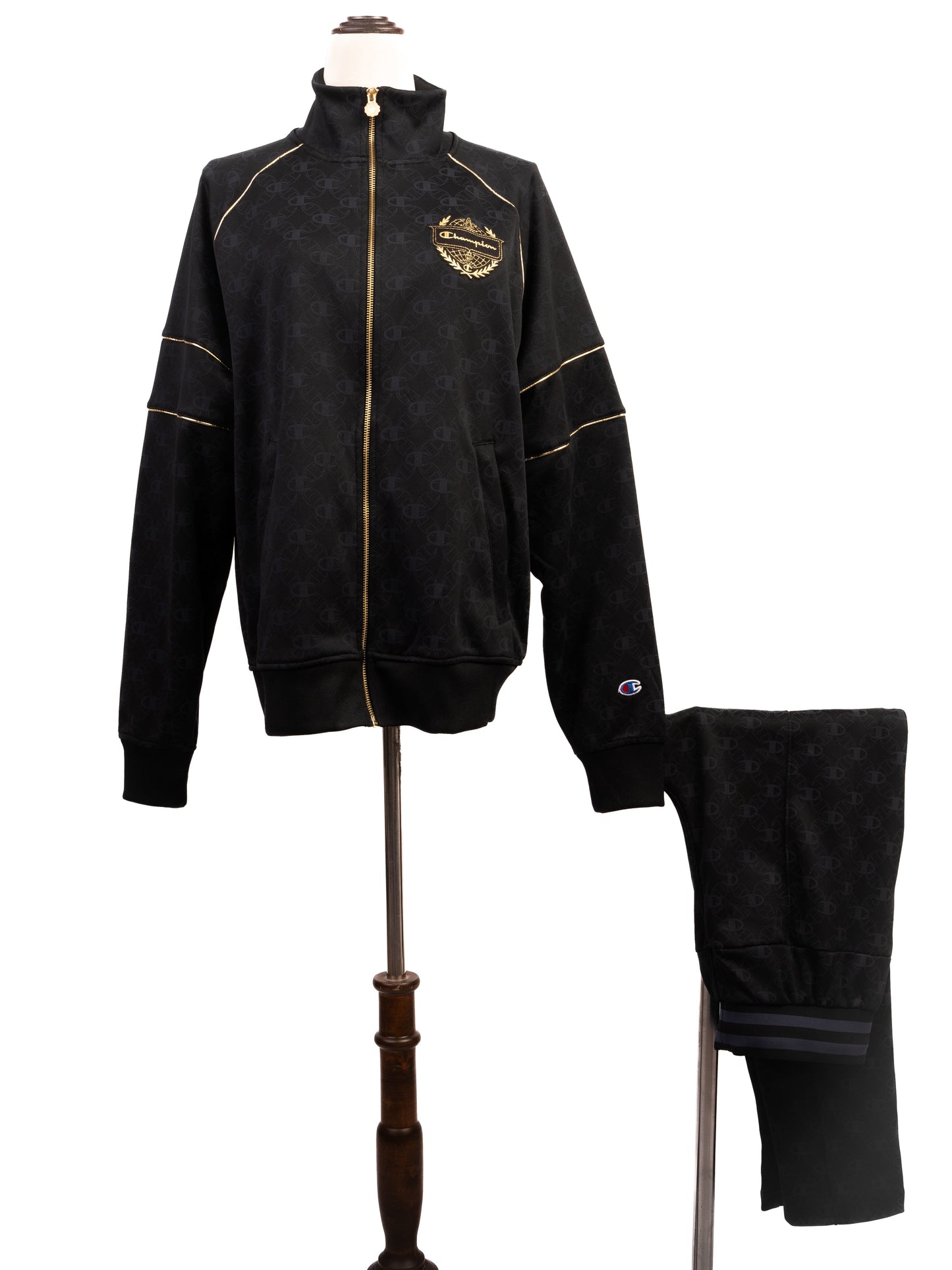 excellent champion men's black tracksuit m with gold accents