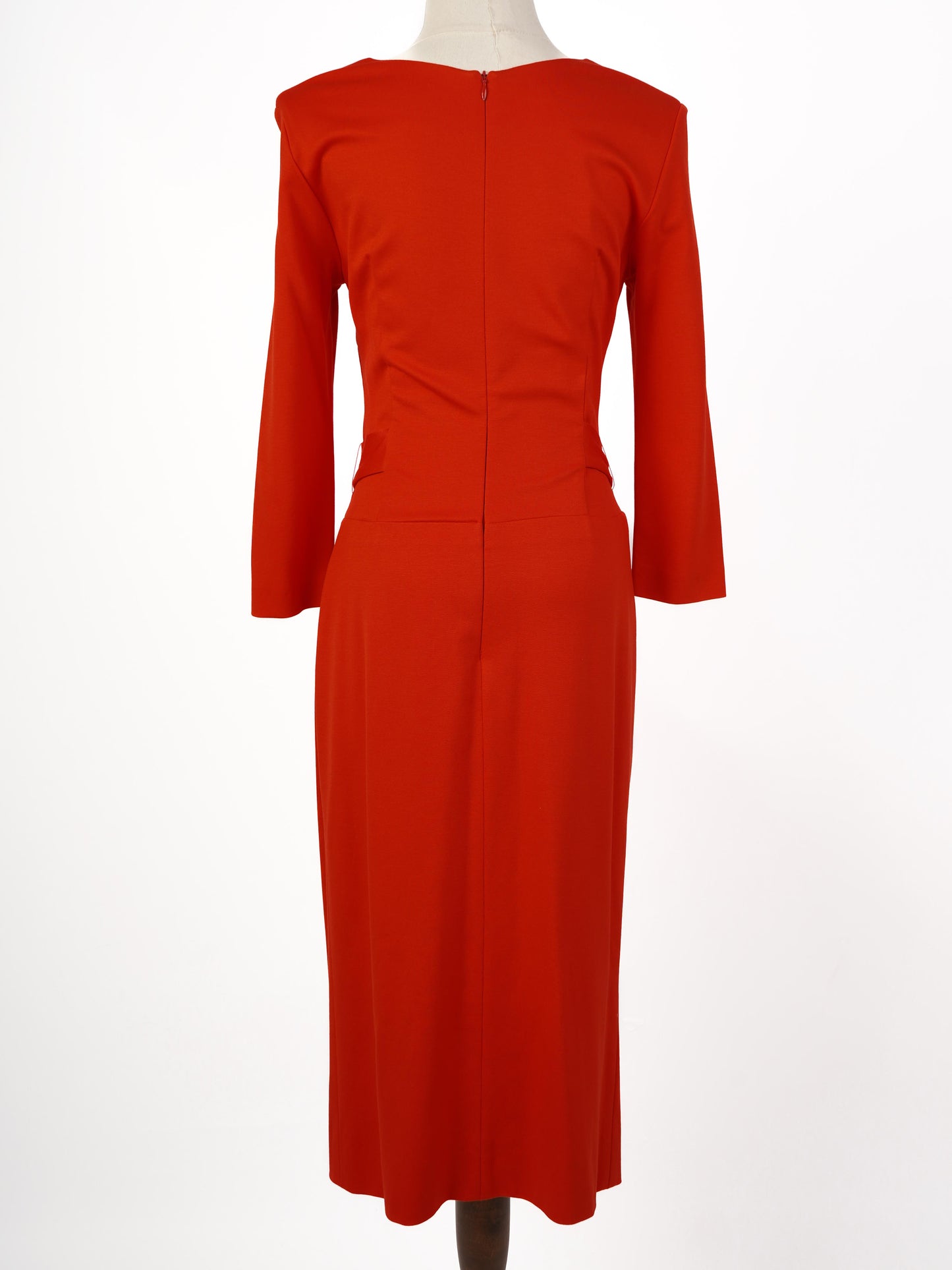 escada excellent red viscose dress size s with long sleeves