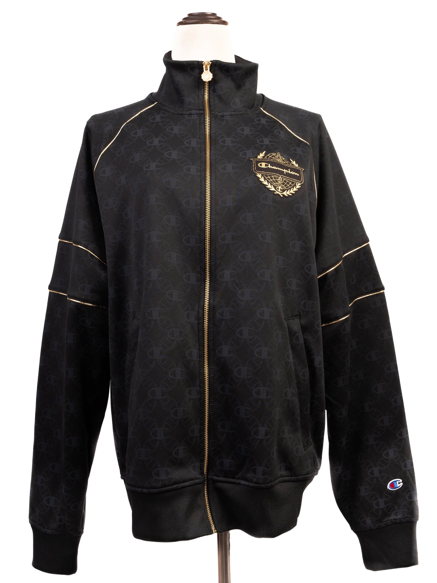 excellent champion men's black tracksuit m with gold accents