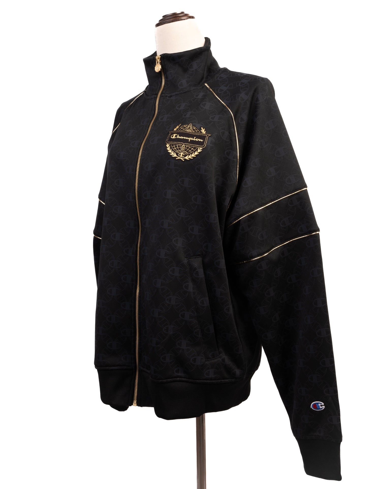 excellent champion men's black tracksuit m with gold accents