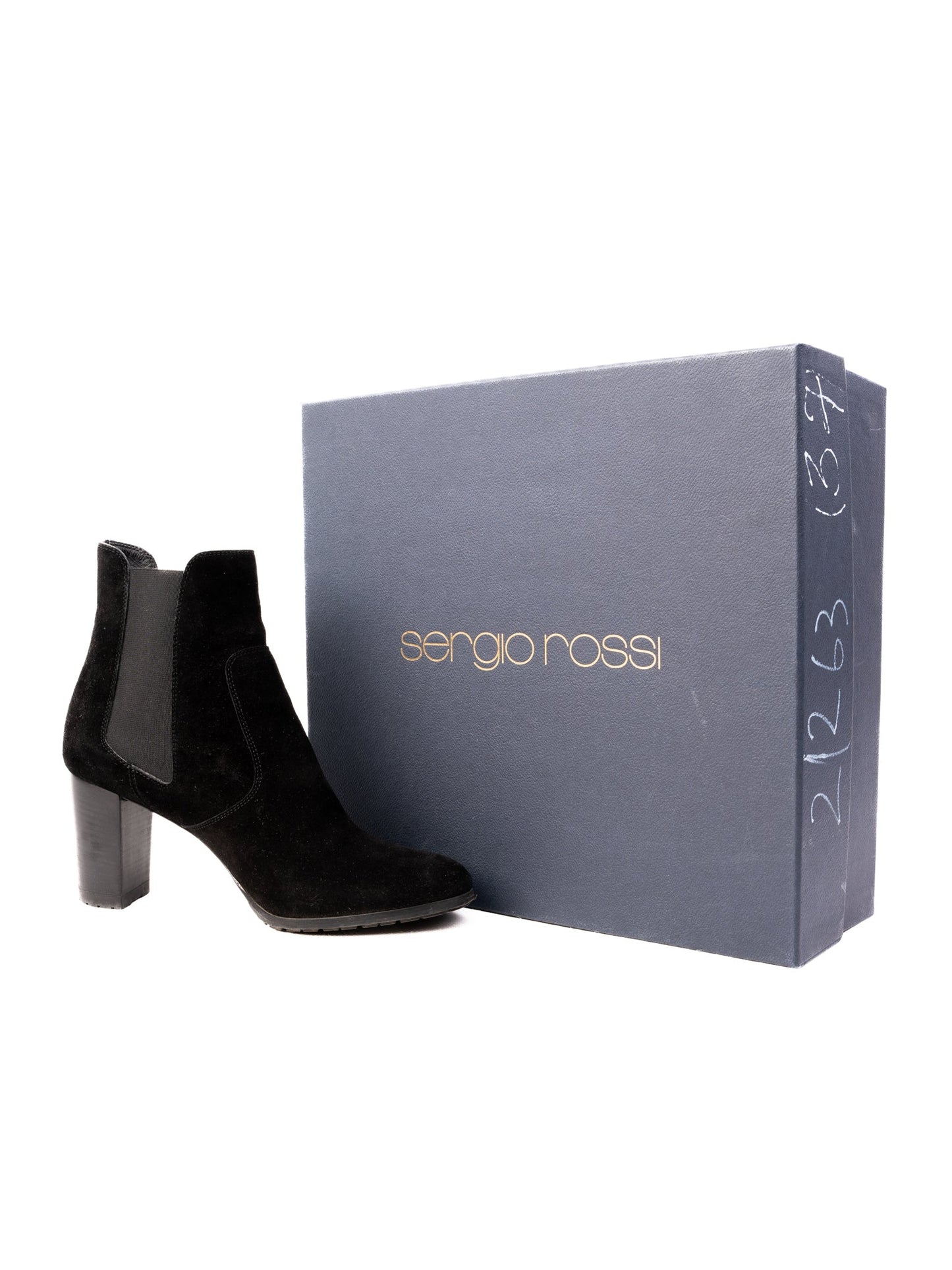 excellent sergio rossi black suede ankle boots size 37.5