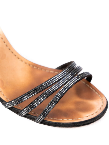 Sebastian Black Leather Wedge Sandals with Glitter Size 37