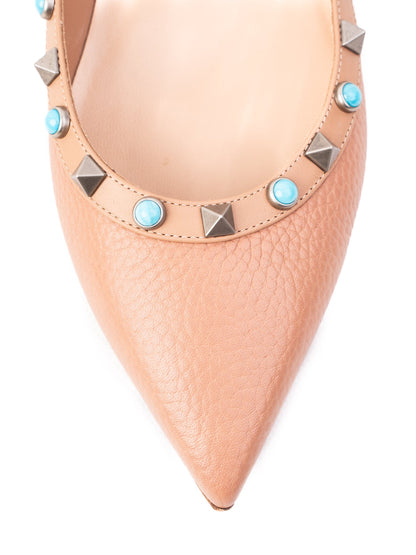 Perfect Valentino Pink Leather Pointed-Toe Flats with Studs