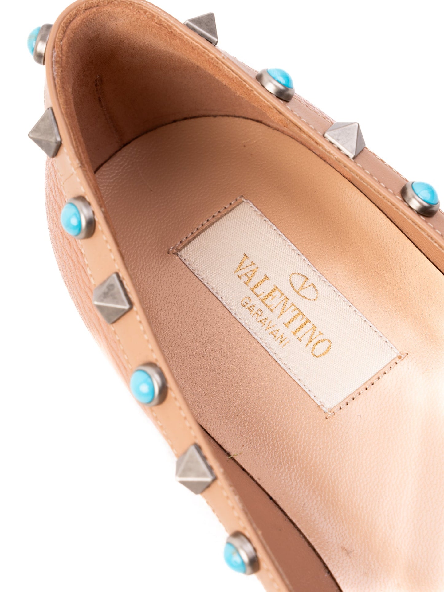 perfect valentino pink leather pointed-toe flats with studs
