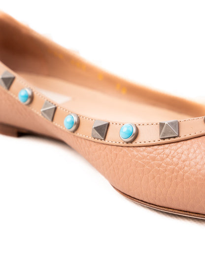 Perfect Valentino Pink Leather Pointed-Toe Flats with Studs
