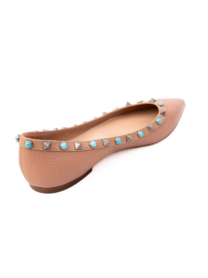 Perfect Valentino Pink Leather Pointed-Toe Flats with Studs