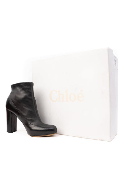 Excellent Chloe Black Leather Heeled Ankle Boots Size 37