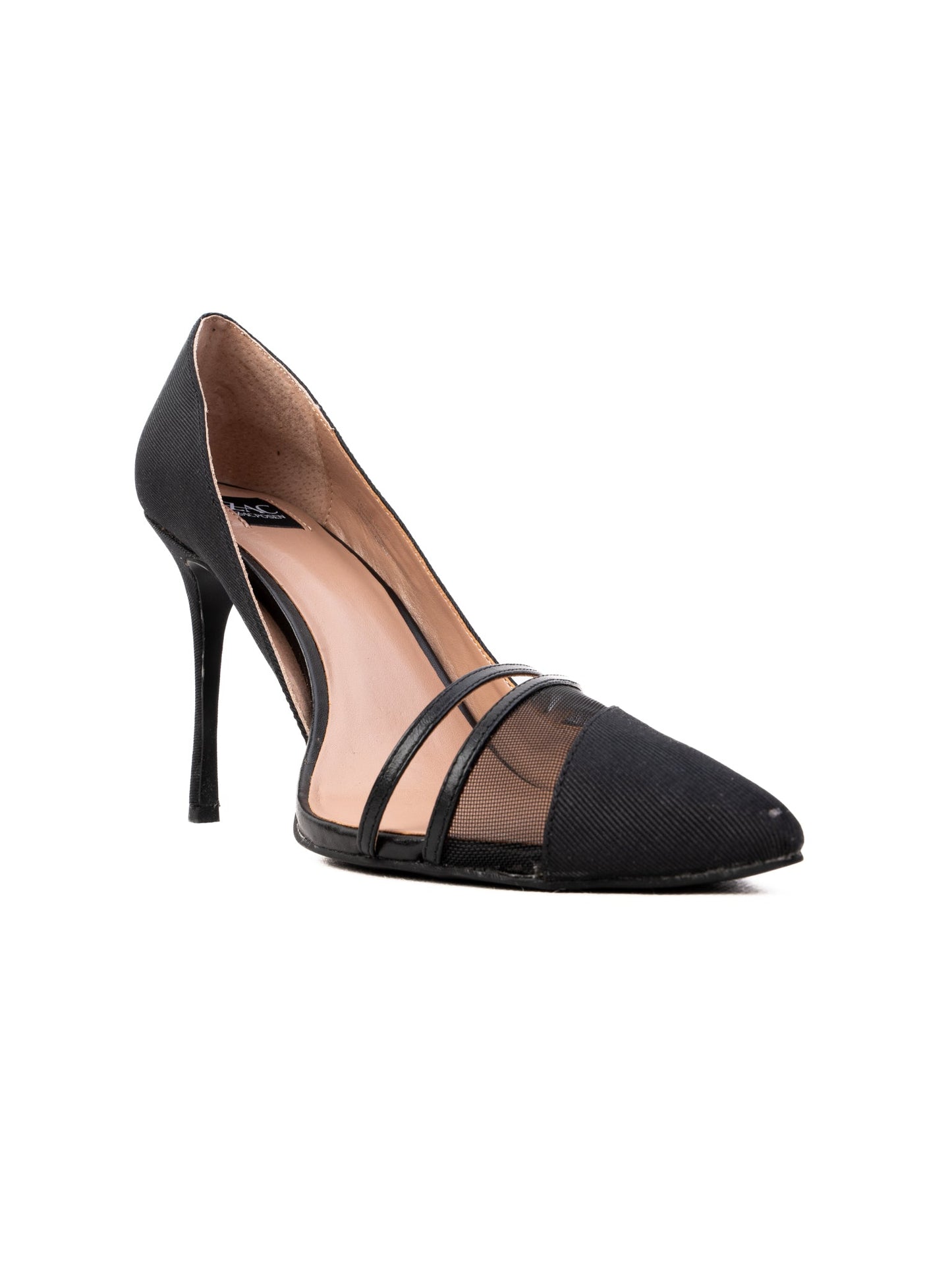 new zac posen high-heeled blue leather shoes with black mesh detail
