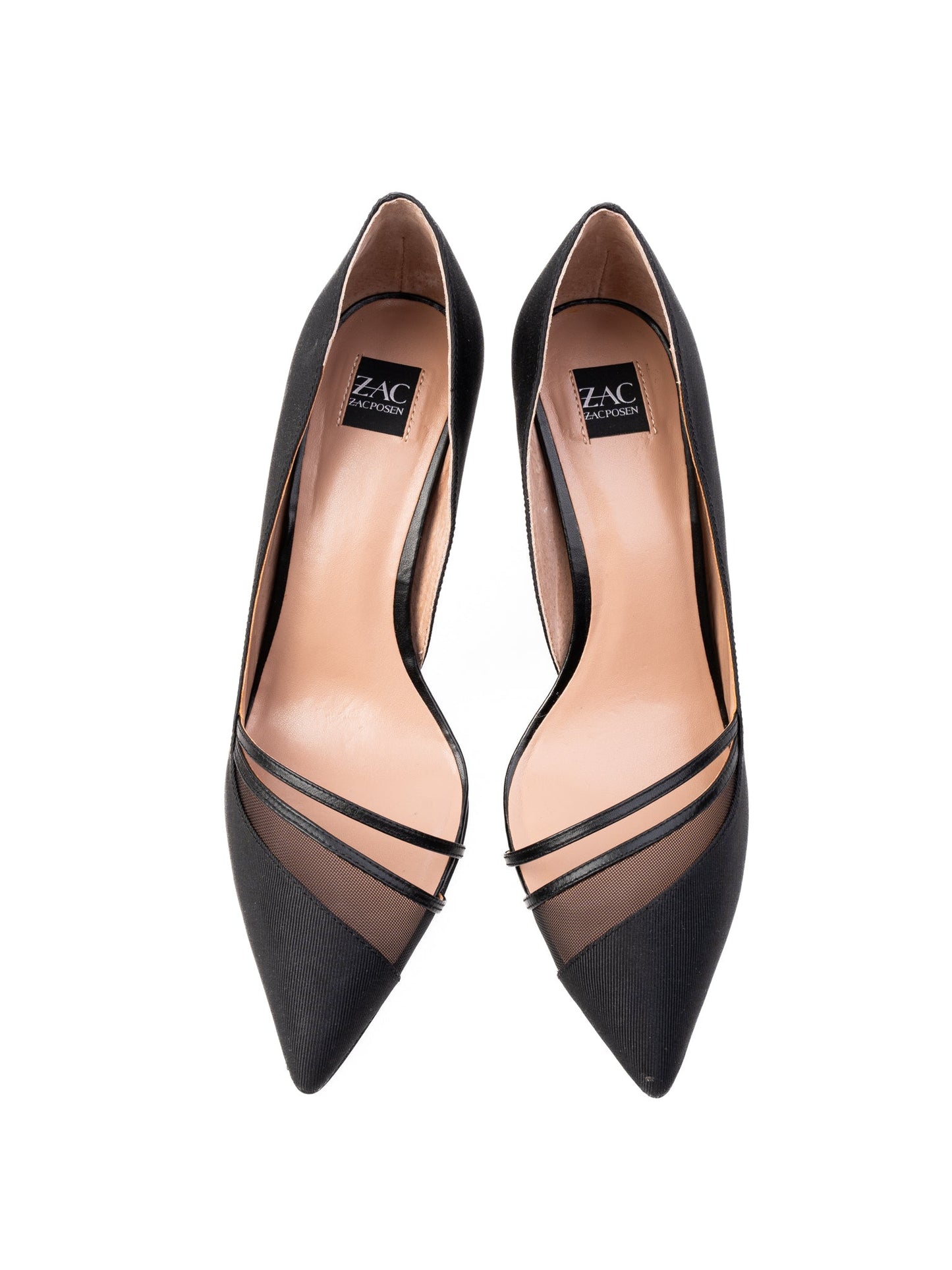new zac posen high-heeled blue leather shoes with black mesh detail