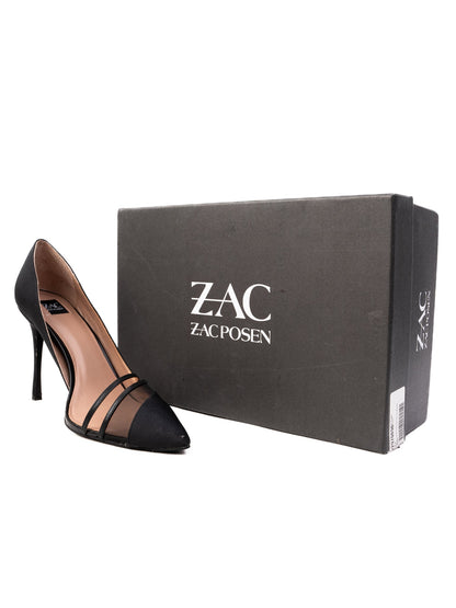 NEW Zac Posen High-Heeled Blue Leather Shoes with Black Mesh Detail