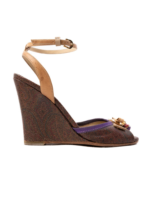 Excellent Etro Leather Wedge Sandals Combined Color Size 37.5