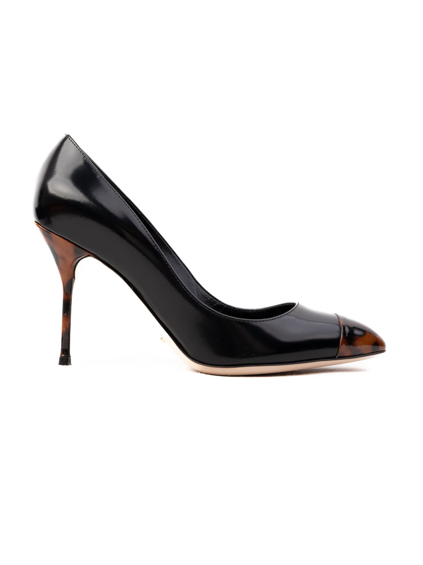 sergio rossi black leather high-heeled shoes size 37 with tortoiseshell accent
