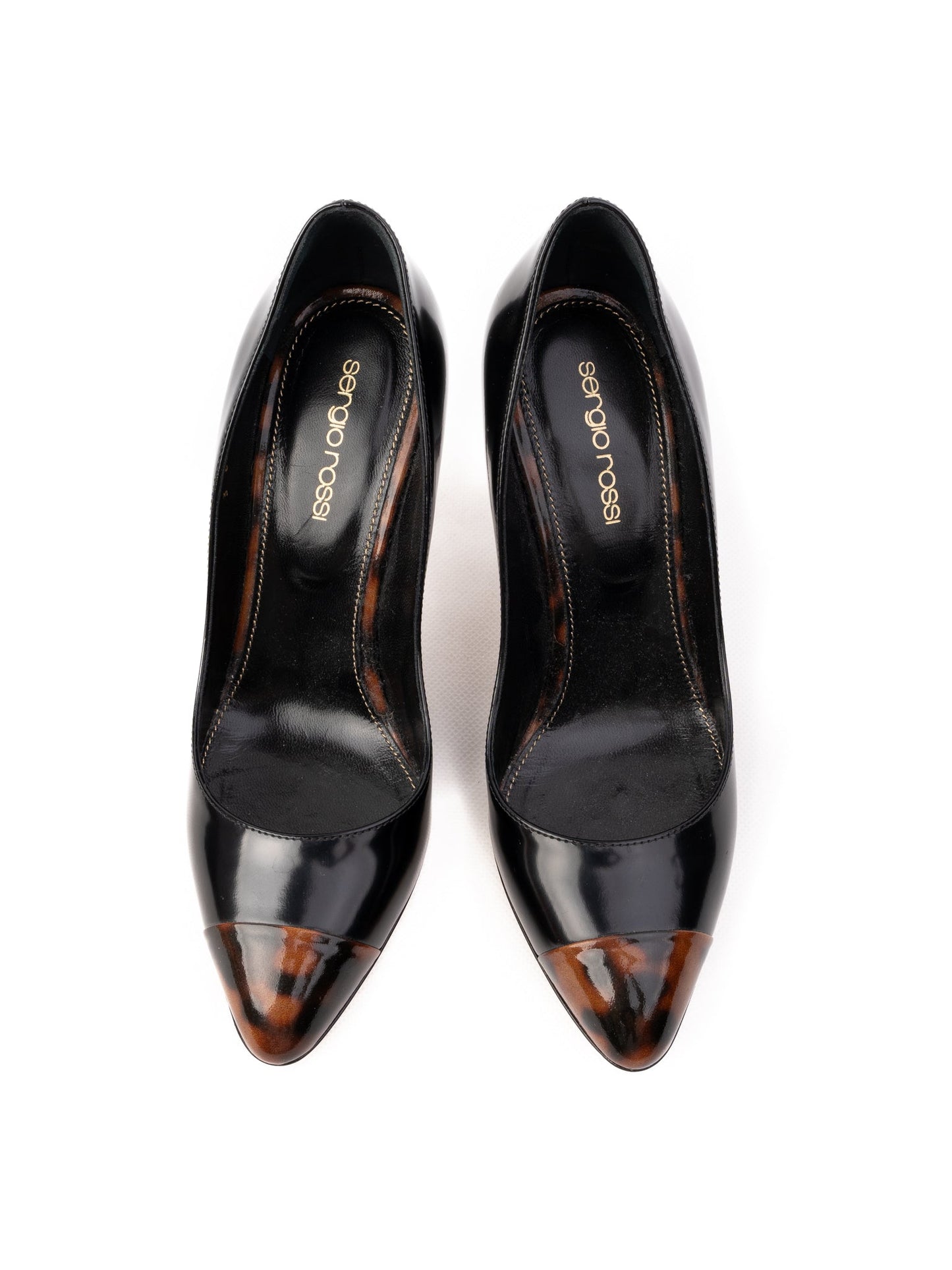 sergio rossi black leather high-heeled shoes size 37 with tortoiseshell accent