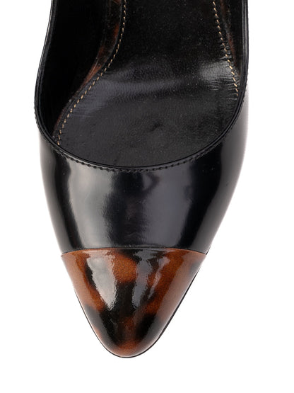 Sergio Rossi Black Leather High-Heeled Shoes Size 37 with Tortoiseshell Accent