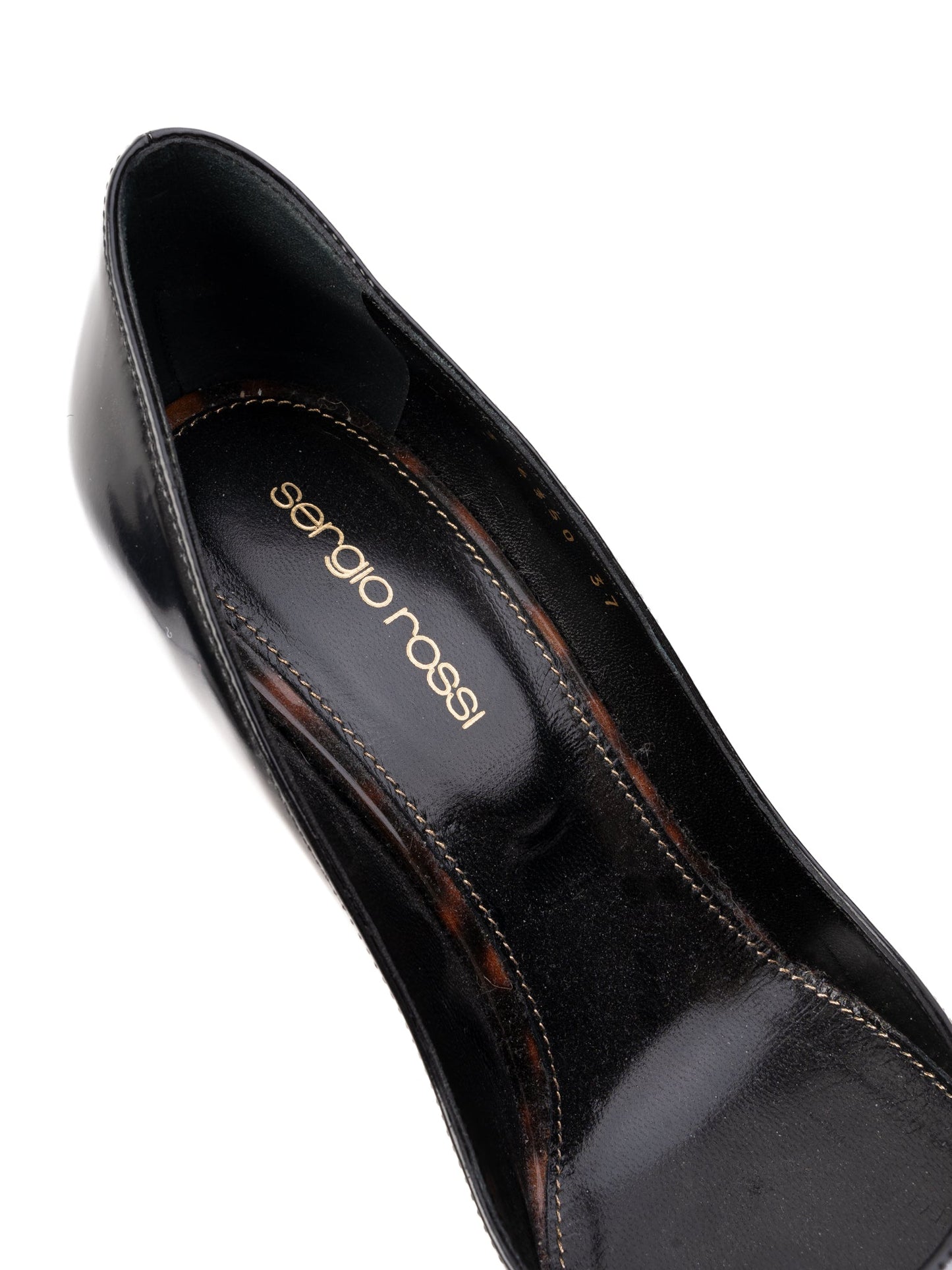 sergio rossi black leather high-heeled shoes size 37 with tortoiseshell accent
