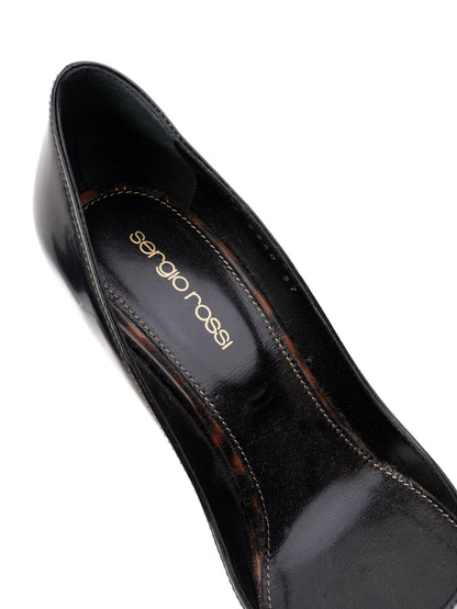 Sergio Rossi Black Leather High-Heeled Shoes Size 37 with Tortoiseshell Accent