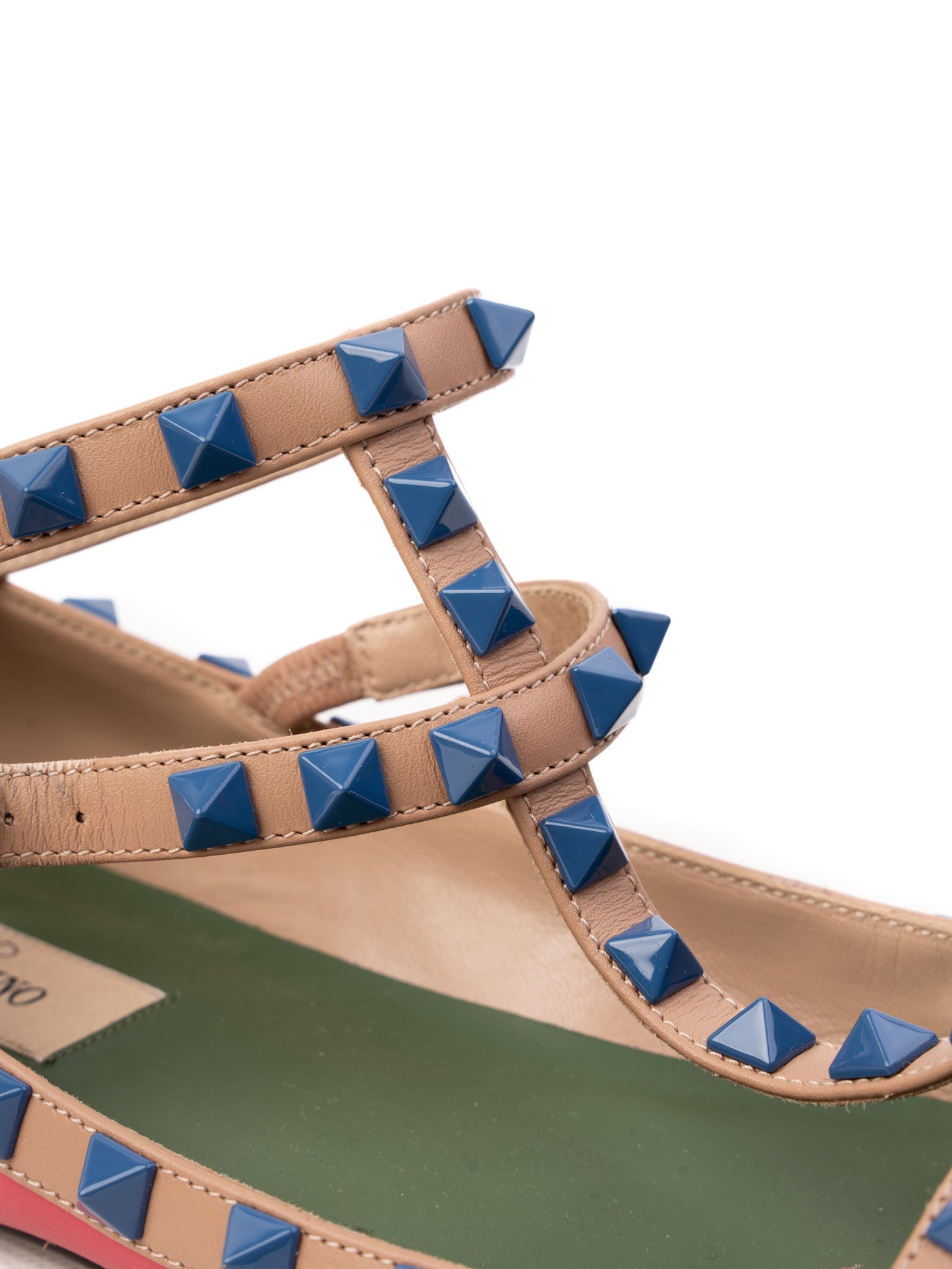 excellent valentino pink leather flat shoes with blue studs