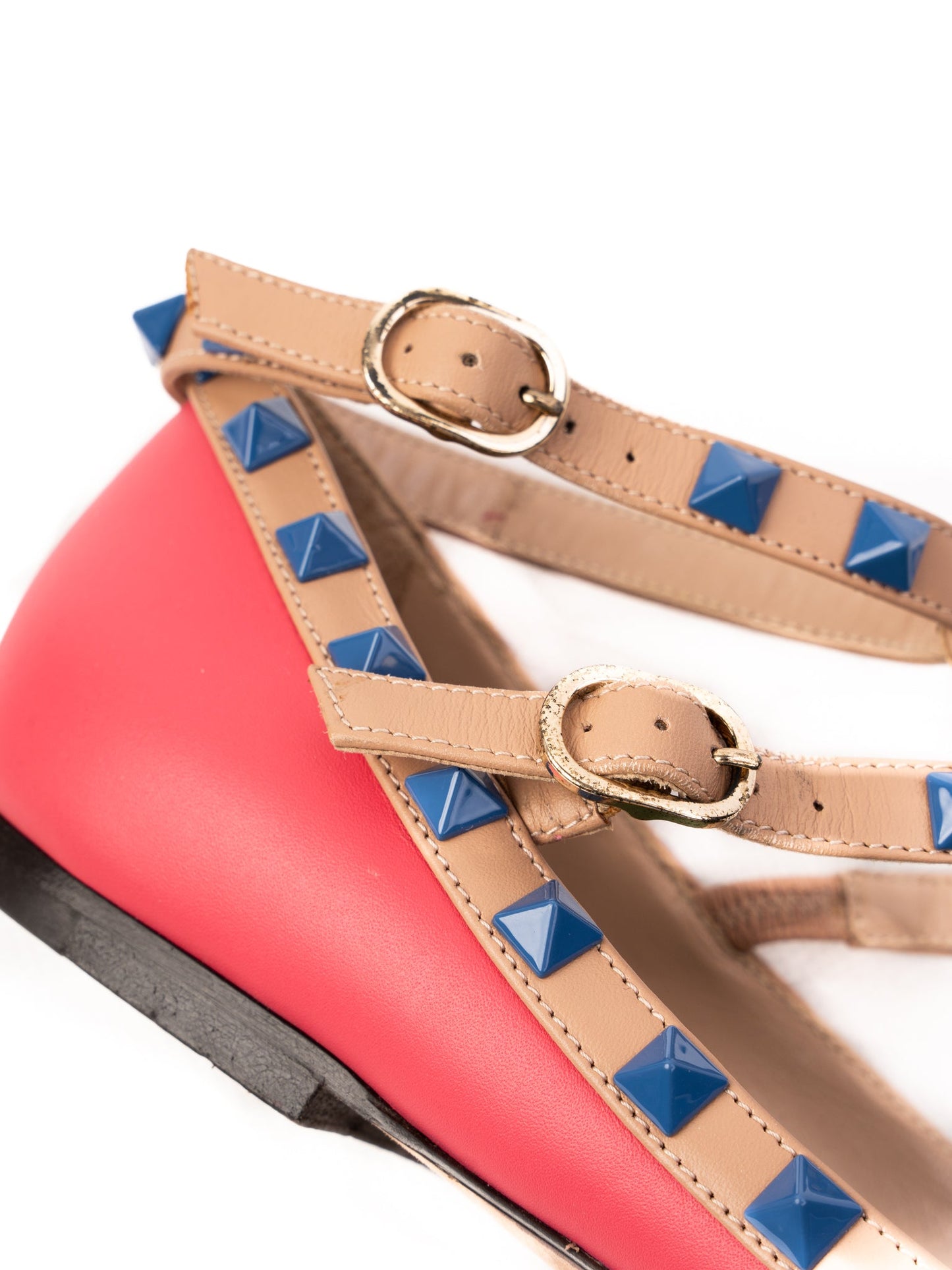 excellent valentino pink leather flat shoes with blue studs
