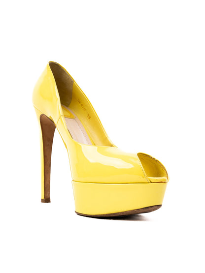 Excellent Dior Yellow Leather High Heels Size 38 with Peep-Toe