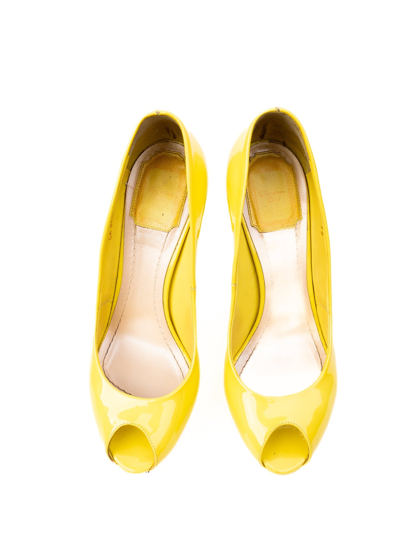 excellent dior yellow leather high heels size 38 with peep-toe