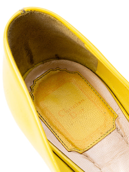 Excellent Dior Yellow Leather High Heels Size 38 with Peep-Toe