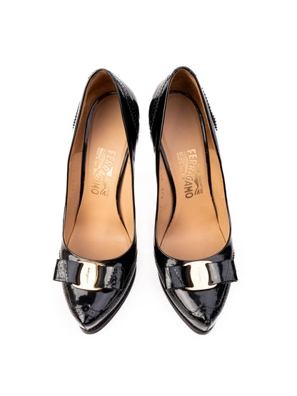 Excellent Salvatore Ferragamo Black Leather High Heels Size 39.5
