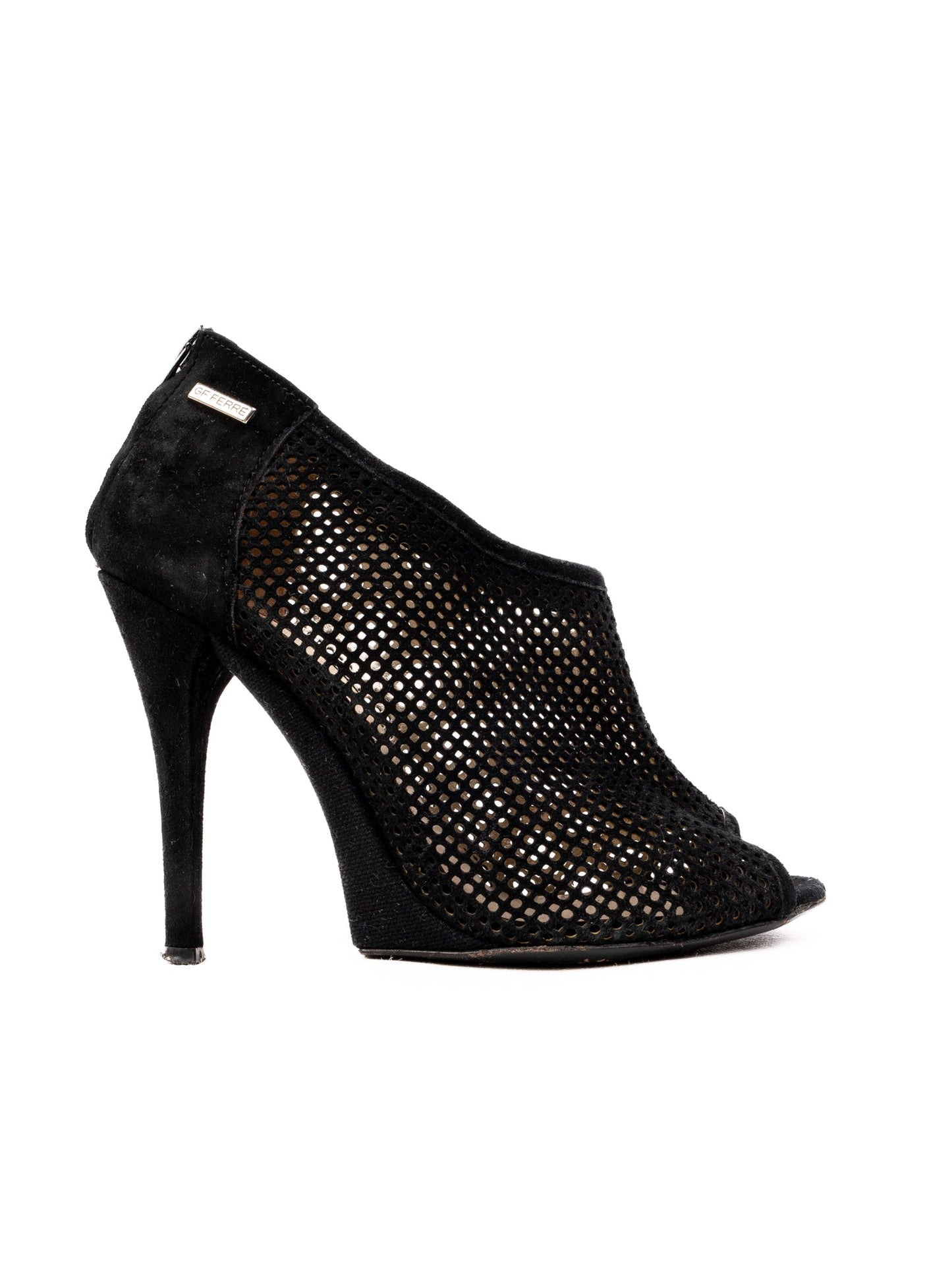 gianfranco ferrè black genuine suede peep toe high heels size 36