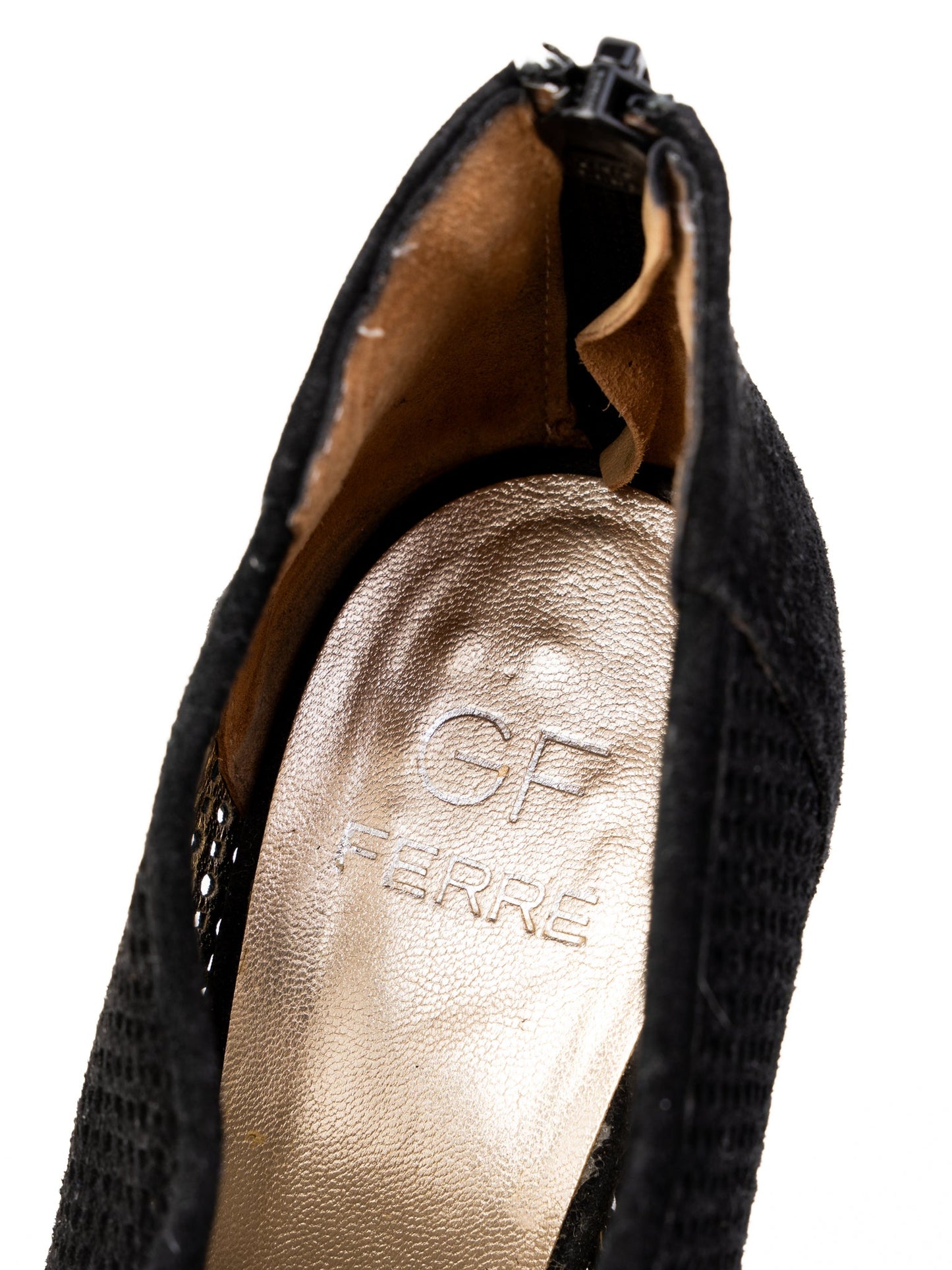 gianfranco ferrè black genuine suede peep toe high heels size 36