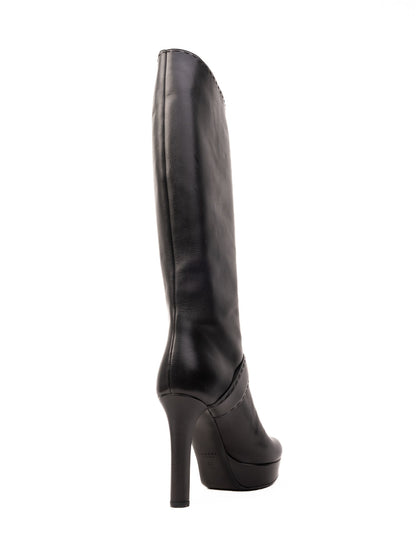 NEW Gucci Black High-Heeled Leather Knee-Length Boots Size 36