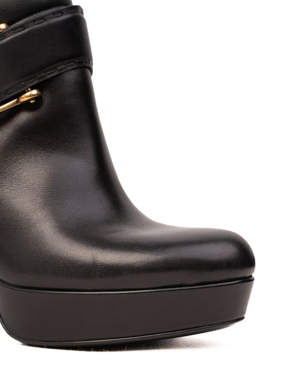 NEW Gucci Black High-Heeled Leather Knee-Length Boots Size 36