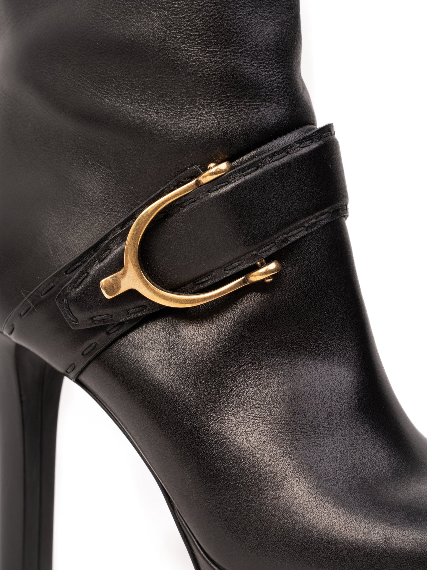 new gucci black high-heeled leather knee-length boots size 36