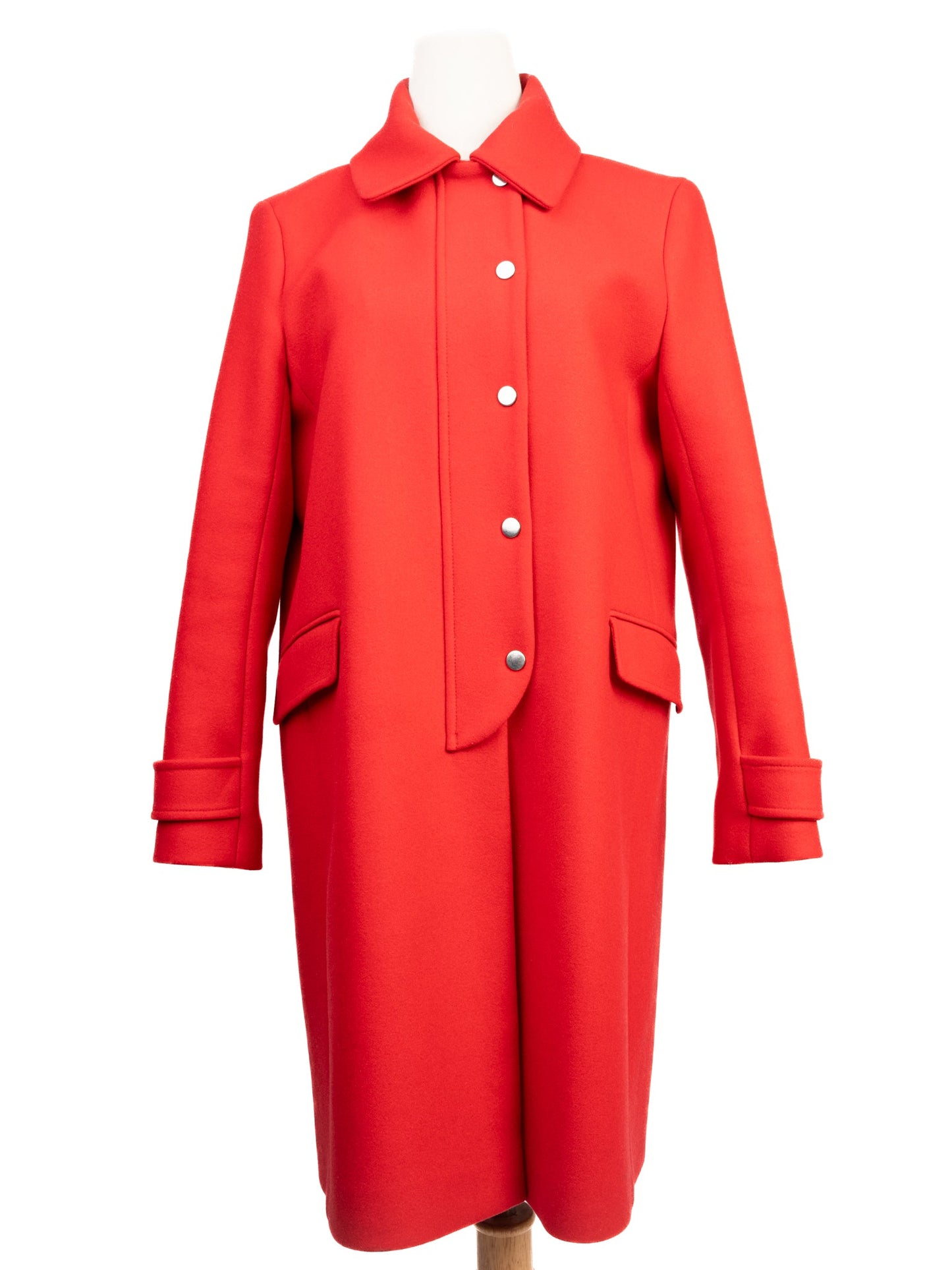 new tara jarmon red wool button-up coat size s